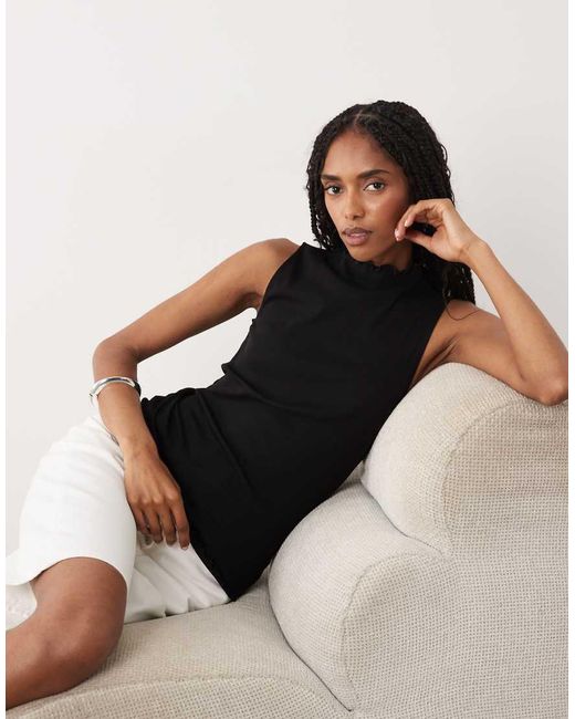 ARKET Black High Neck Sleeveless Crinkle Top