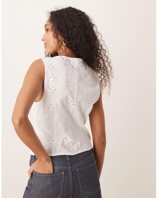 ASOS White Broderie Button Down Waistcoat
