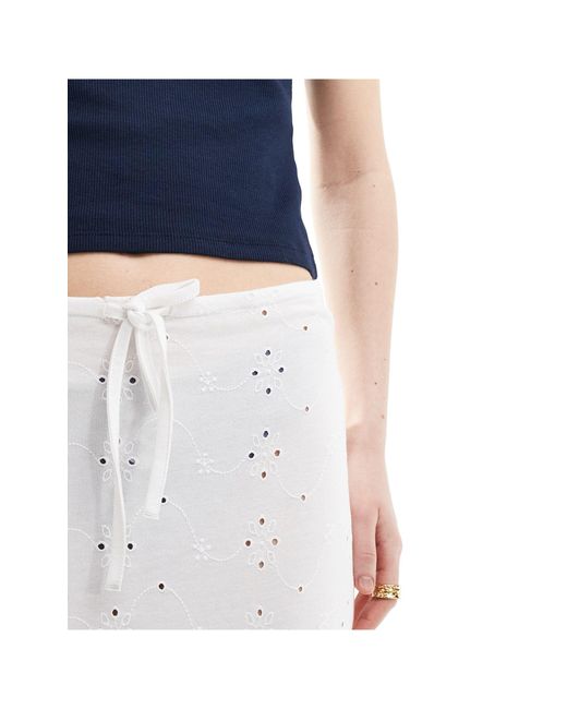 ASOS Blue Broderie Column Skirt With Tie Detail