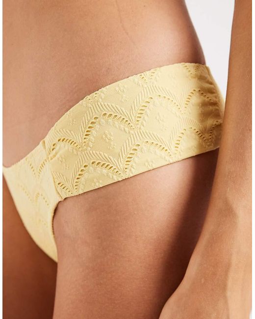 Lindex Natural Eyelet Ruched Side Bikini Bottoms