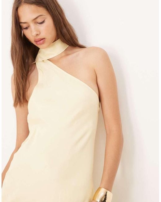 ASOS Natural Satin One Shoulder Maxi Dress