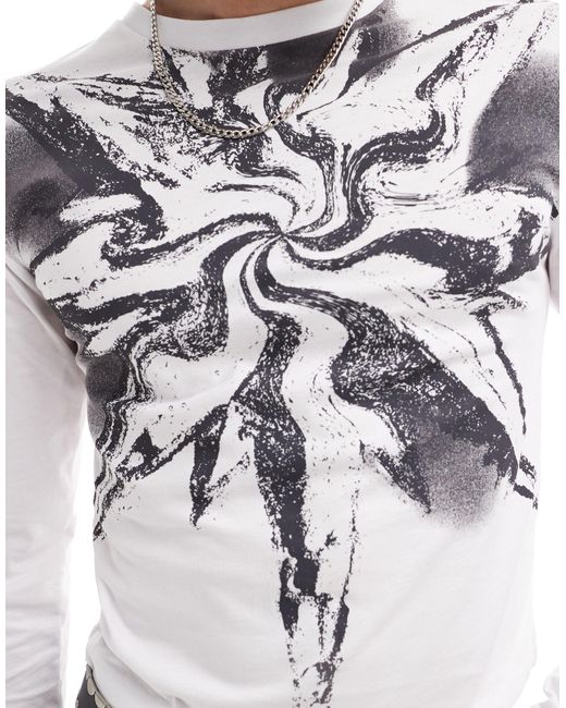 Collusion White Long Sleeve Shrunken T-shirt With Doodle Graphic for men