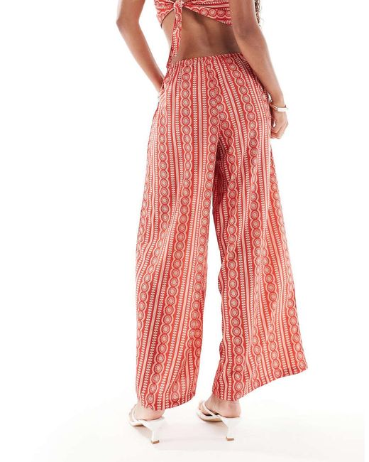 Wednesday's Girl Red Tile Print Wide Leg Beach Trousers