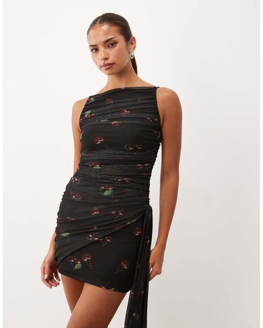 ASOS Natural High Neck Cherry Printed Mini Dress