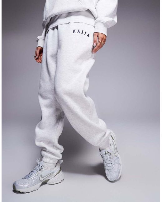 Kaiia Blue Cotton Blend Embroidered Logo Cuffed Trackies