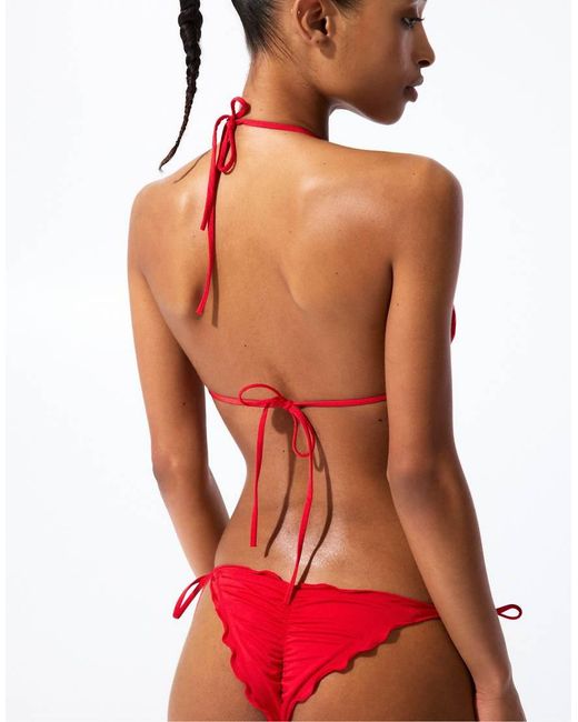 Pull&Bear Red Ruffled Triangle Bikini Top