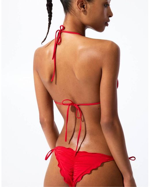 Pull&Bear Red Ruffled Triangle Bikini Top