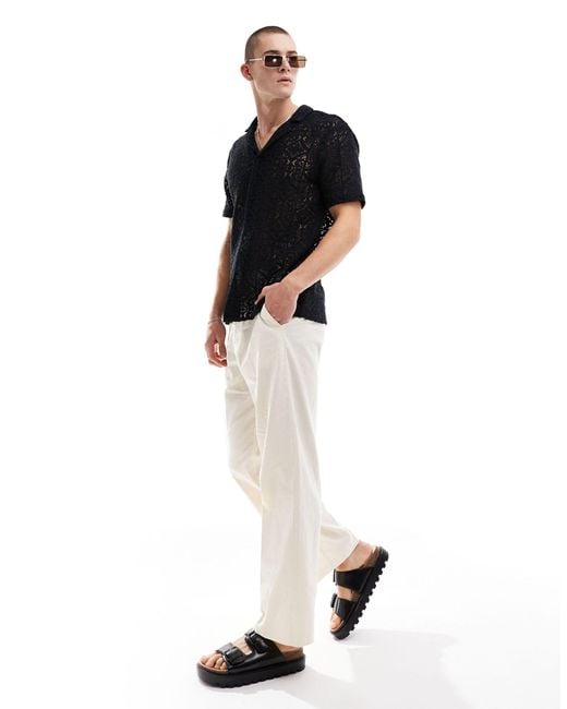 New Look Black Short Sleeved Lace Shirt for men