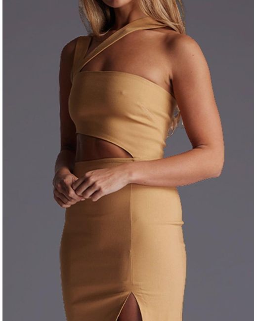 Vesper Gray Asymmetric Neckline Midaxi Dress With Cut Outs