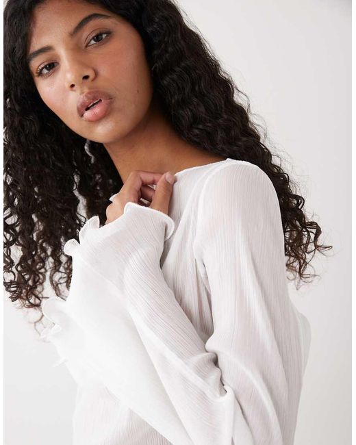 Monki Gray Sheer Floaty Long Sleeve Top