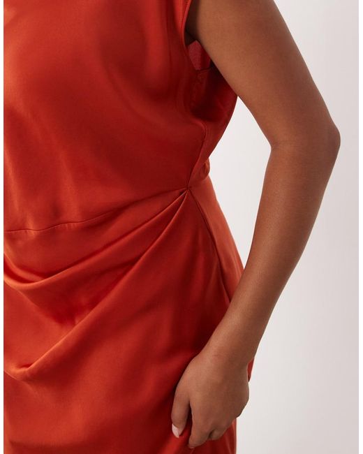 ASOS Red Asos Design Curve Satin High Neck Pleated Bodice Midi Dress