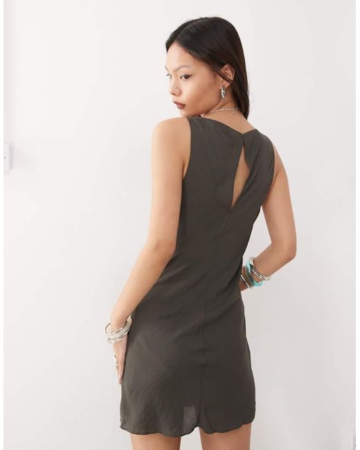 Weekday Gray Semi Sheer Boat Neck Mini Dress