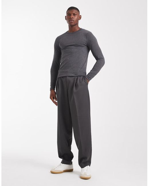 ASOS Gray Essentials Muscle Fit Long Sleeve T-shirt for men