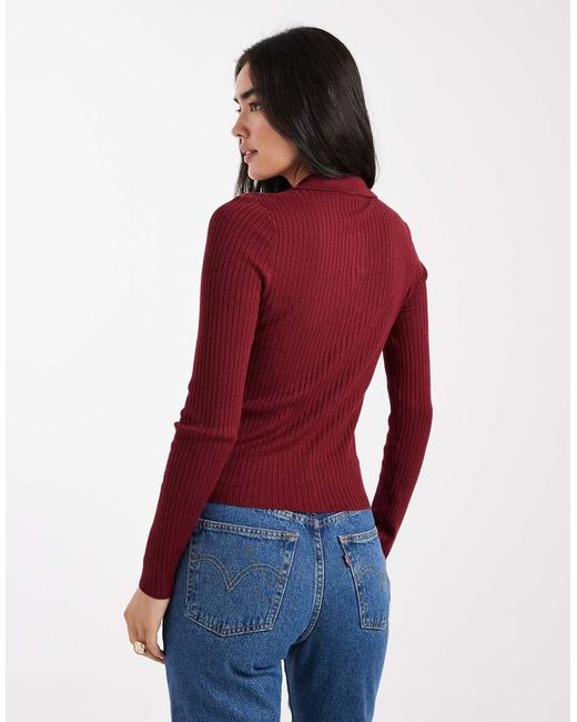 ONLY Red Ribbed Long Sleeve Polo