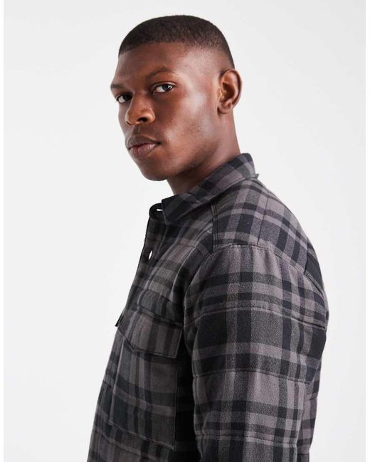 Only & Sons Gray Quilted Check Jacket for men