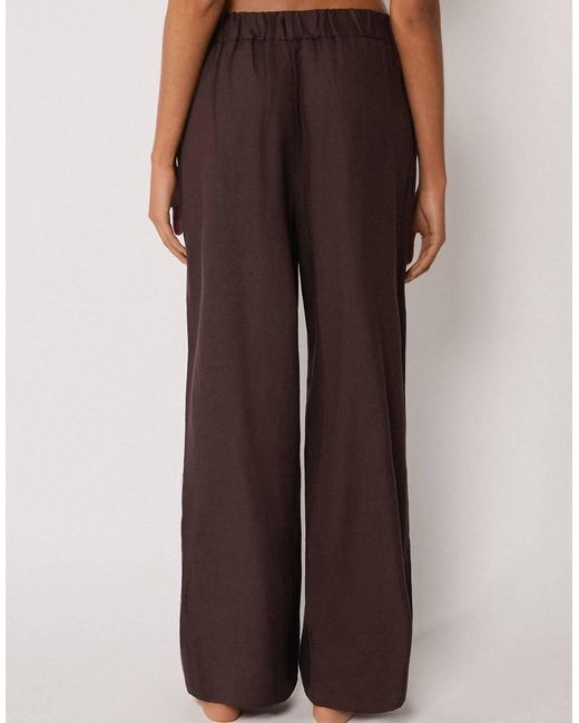 Calzedonia Brown Beach Trousers With Linen And Viscose