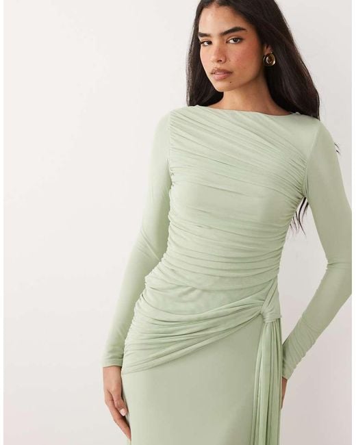 ASOS Green Mesh Long Sleeve Maxi Dress