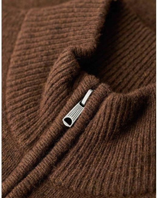 Pull basique en maille brodée à col zippé - marron boisé Superdry pour homme en coloris Blue