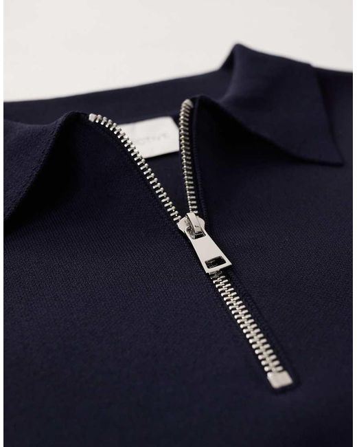 ASOS COLLECTIVE Blue Relaxed Compact Knit Half Zip Polo Co-ord for men