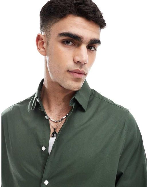 ASOS Normaal Cropped Poplin Overhemd in het Green voor heren