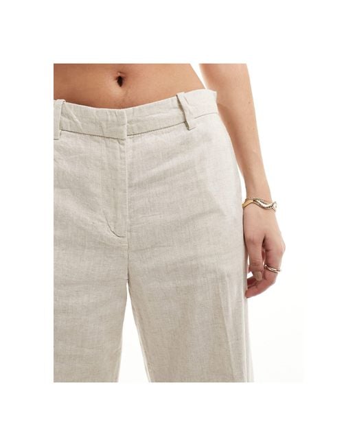 Weekday White Emmie Low Waist Linen Mix Trousers
