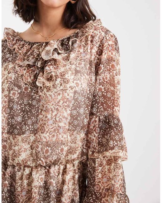 Miss Selfridge Brown Chiffon Ruffle Mini Dress