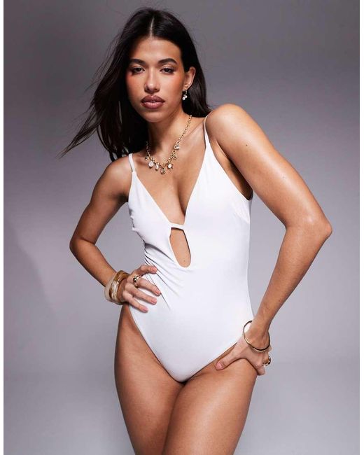 ASOS Gray Maya Cut-out Plunge Swimsuit