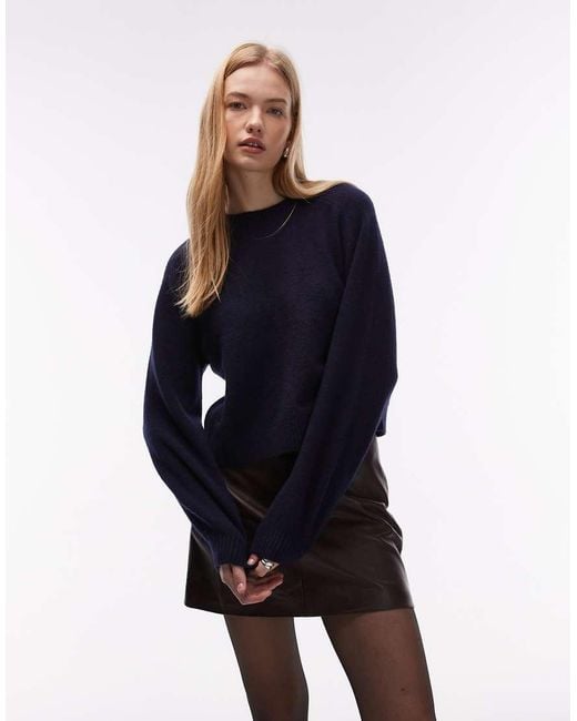 & Other Stories Blue Crew Neck Jumper With Volume Sleeves