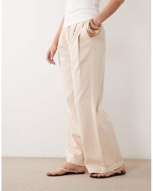 New Look Natural Twill Pleated Wide Leg Pants