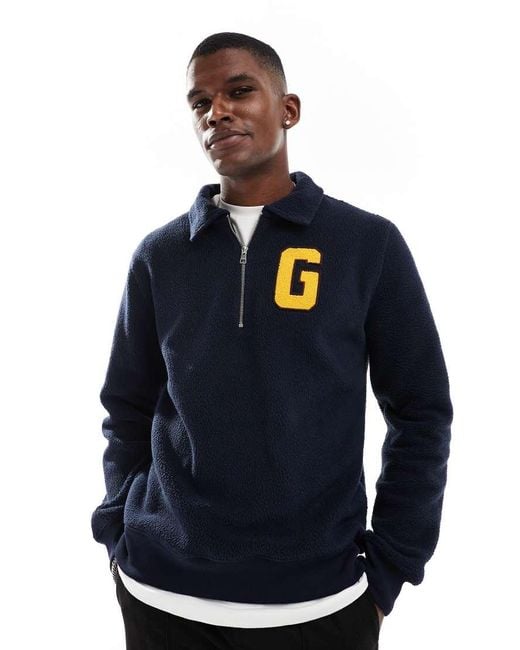 GANT Half Zip Fleece Jumper With Varsity Logo in Blue for Men Lyst UK
