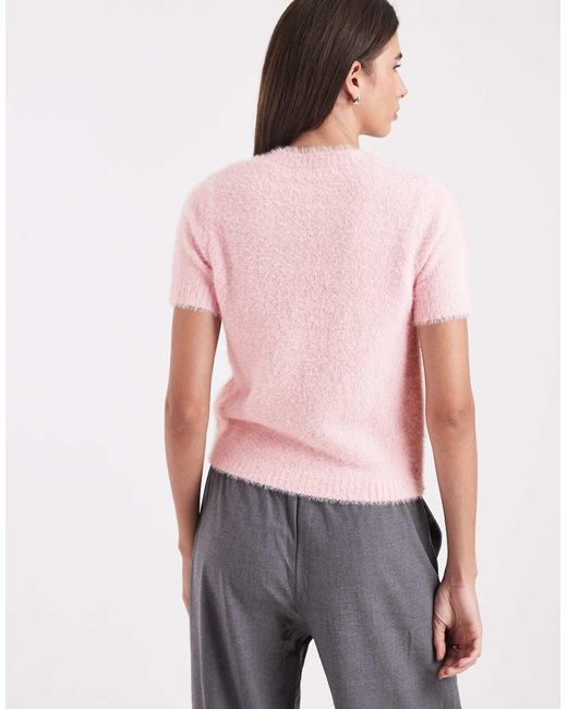 Threadbare Pink Short Sleeve Fluffy Knit Top