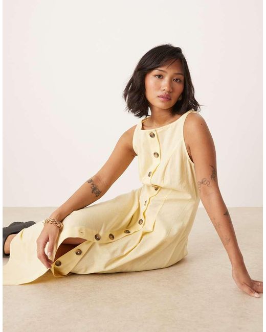 ASOS Natural Asos Design Petite Slash Neck Button Down Waistcoat Maxi Dress