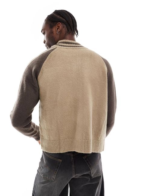 Collusion Natural Rugby Zip Through Knit Jumper for men