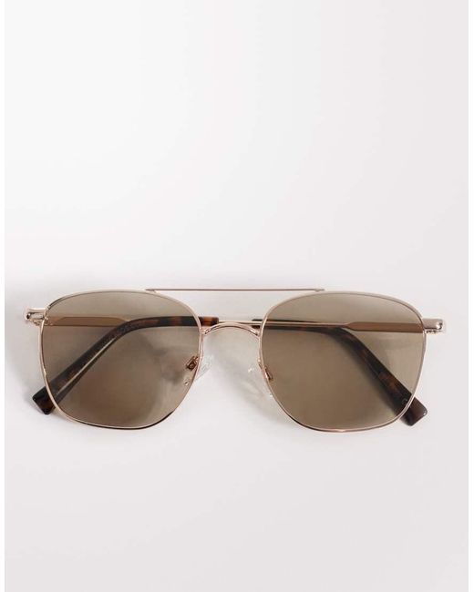 ASOS Natural Metal Aviator Sunglasses for men