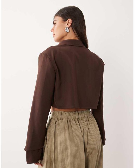 Missy Empire Brown Collared Cropped Shirt