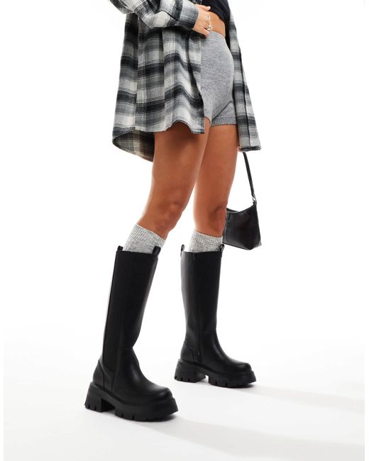 Public Desire Black Bryant Pull On Knee Boots