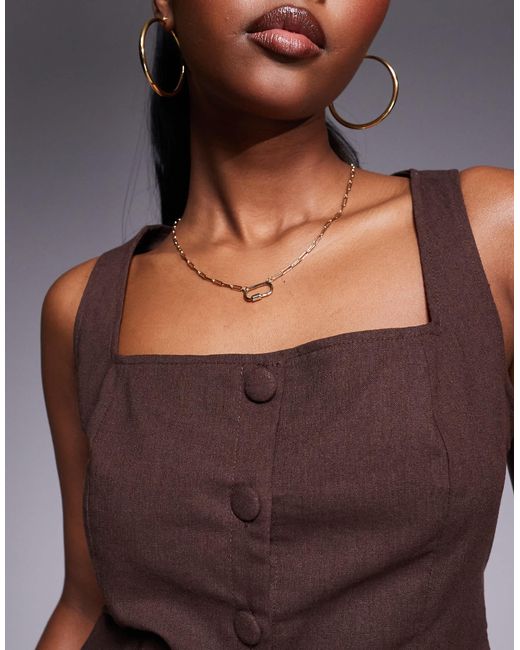 Exclusivité - - top d'ensemble gilet sans manches à encolure carrée en coton mélangé aspect lin - chocolat Kaiia en coloris Brown