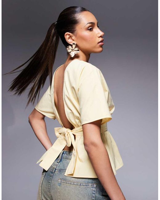 ASOS Gray Tie Waist Open Back Blouse