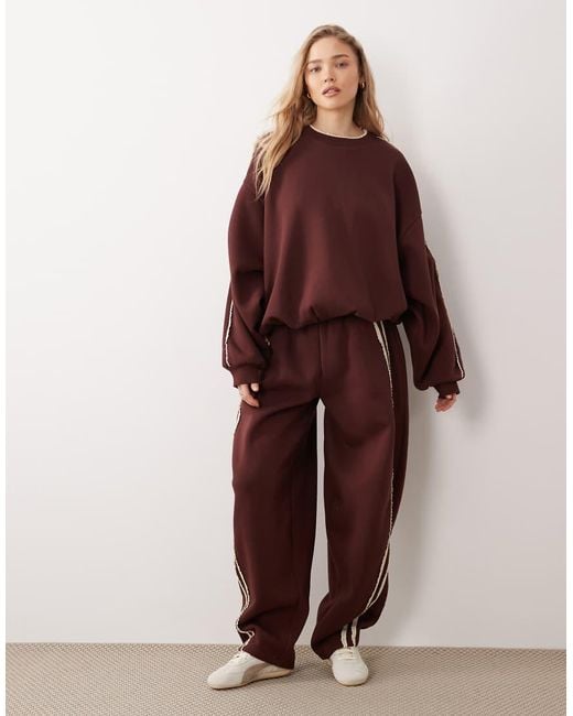ASOS Brown Sweatshirt Co-ord With Crochet Lace Detail