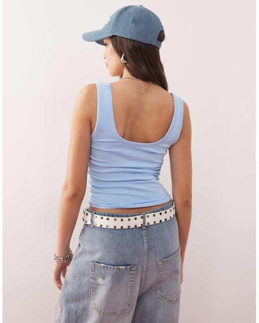 Collusion Blue Strappy Square Neck Cami Top