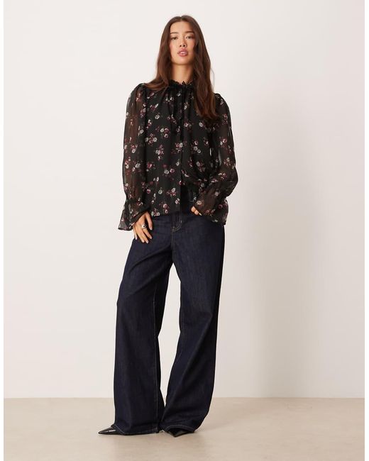 Y.A.S Black Frill Trim Chiffon Boho Blouse