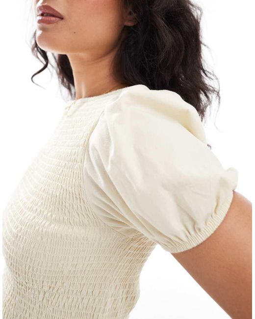 ASOS White Shirred Puff Sleeve Blouse