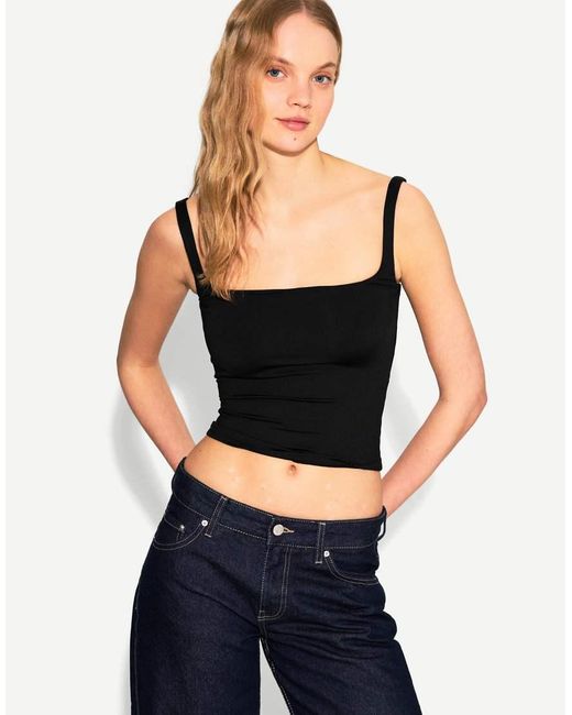 Bershka Black Shaping Square Neck Cami