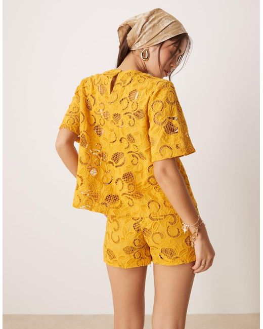 ASOS Yellow Floral Cutwork Top Co-ord