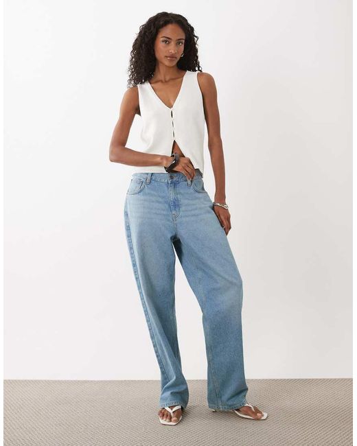 GOOD AMERICAN White Fine Knit V-neck Button Placket Top