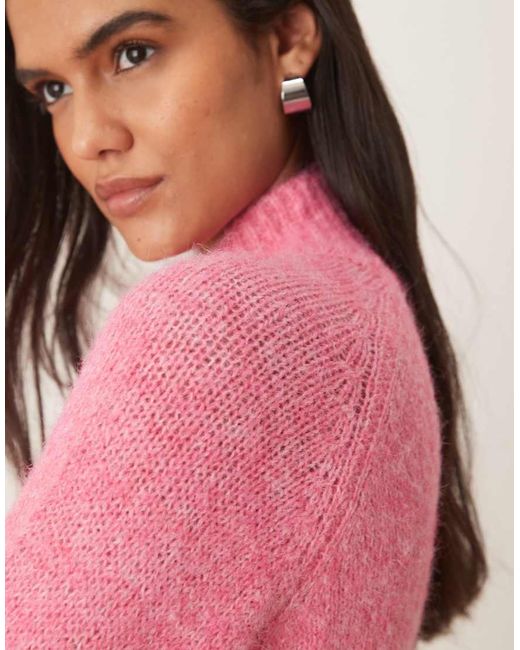 Jdy Pink High Neck Textured Knitted Jumper