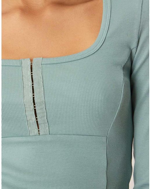 ASOS Green Scoop Neck Long Sleeve Top With Seam Detail