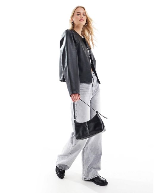 ASOS Black Asos Design Tall Collarless Clean Leather Look Jacket
