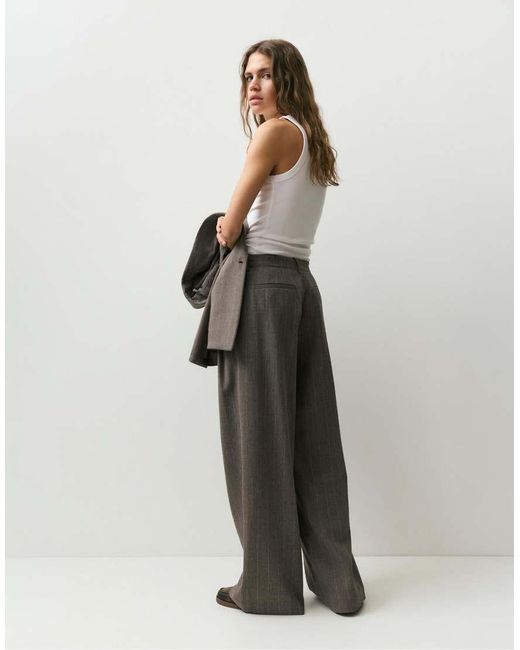 Pull&Bear Brown Striped Smart Trousers