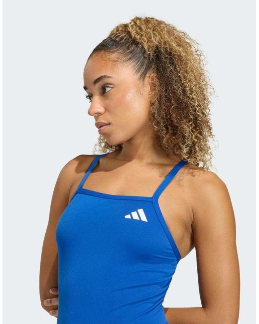 Adidas Blue Thin Straps V-Back Swimsuit